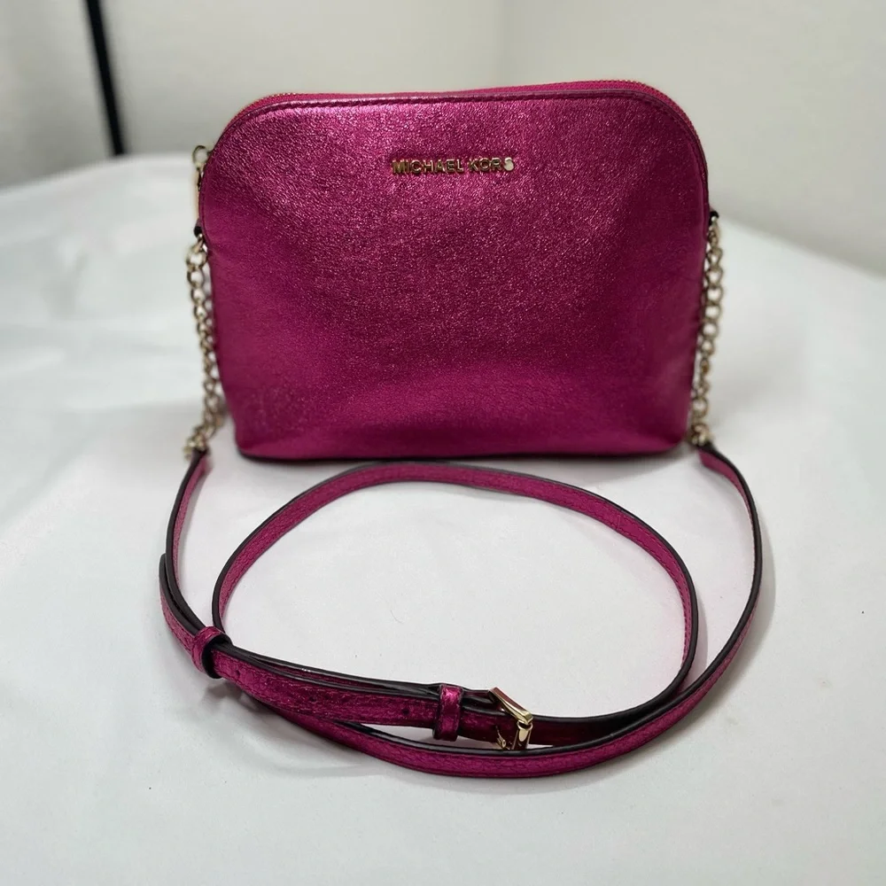 Michael Kors Metallic Pink Leather Crossbody Bag - Picture 1 of 9